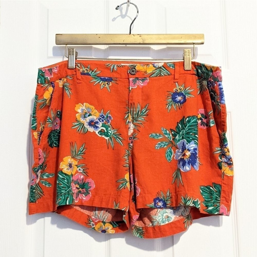 Old Navy Red Floral Print Linen Shorts Mix Summer
